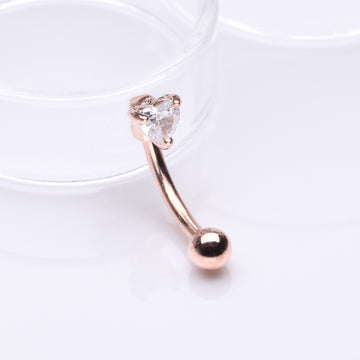 Detail View 1 of Rose Gold Heart Gem Sparkle Prong Curved Barbell-Clear Gem